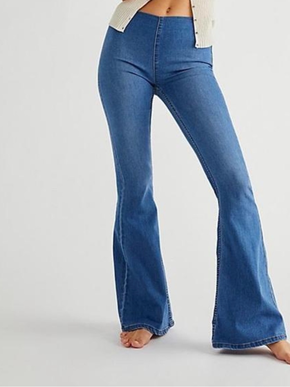 Free People Penny Pull-On Flare Jeans W29 Medium Dark Wash Stretch
